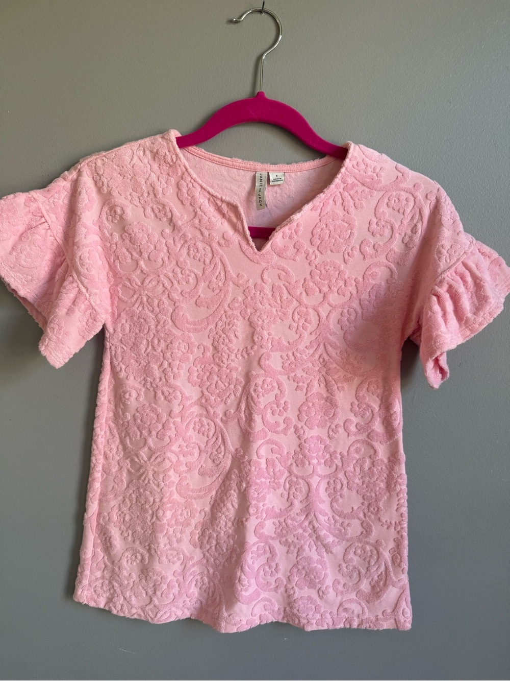 Janie and Jack Light Pink Floral Jacquard Short Sleeve Top